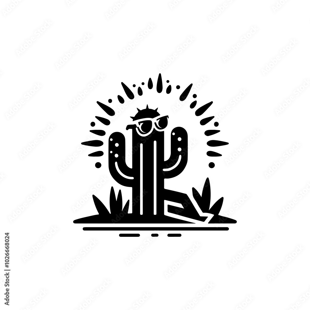 A cactus wearing sunglasses silhouette A cactus wearing sunglasses silhouette