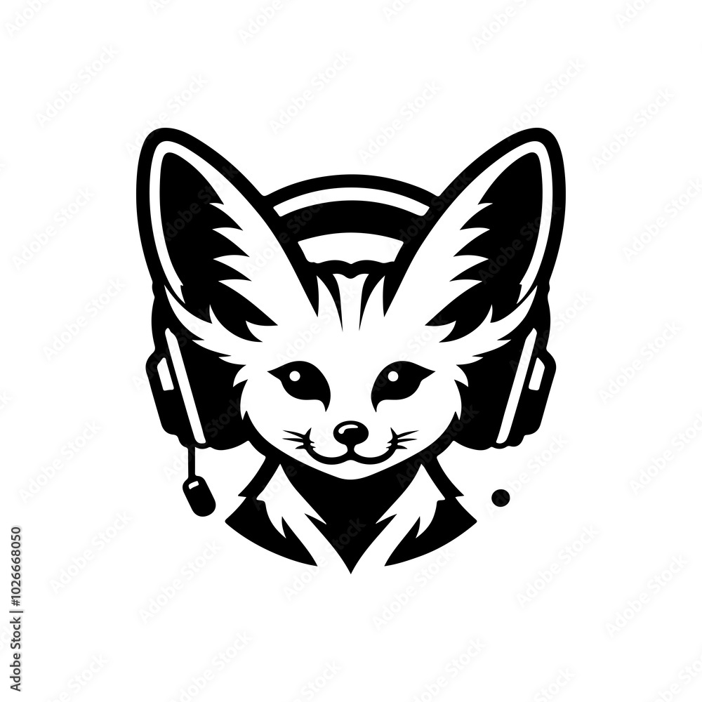 Obraz premium Fox with headphones silhouette