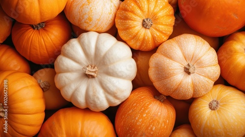 This image displays a variety of colorful pumpkins in different shapes and sizes, symbolizing the rich diversity of the autumn season and its bountiful harvest. photo