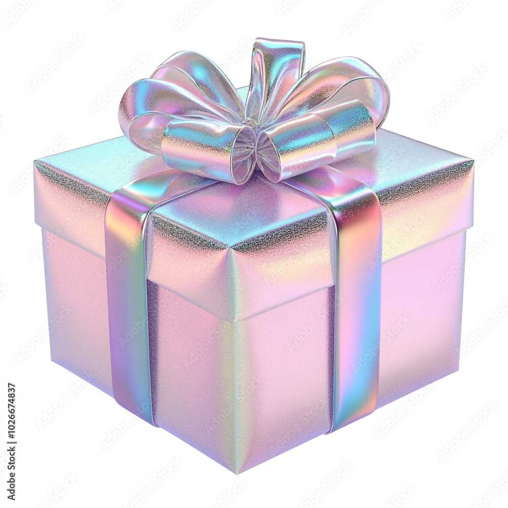 Obraz premium Shiny holographic gift box with colorful wrapping paper
