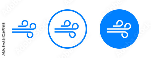 Flat line blowing wind icon set. Windy weather icon. Windy blow outline collection symbol sign.