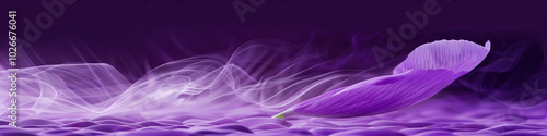 Ethereal Purple Abstract: A lavender flower petal delicately detaches from its stem, gliding softly toward the ground, casting a dreamy ambiance. photo