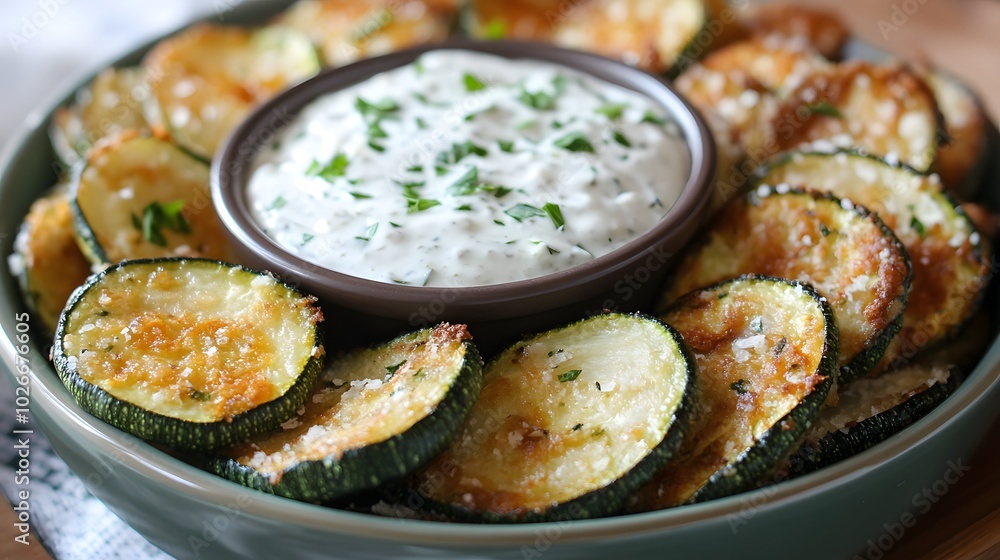 Fried zucchini with garlic dip Fried zucchini with garlic dip