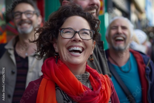 Group of friends having fun on a carnival in Paris, France