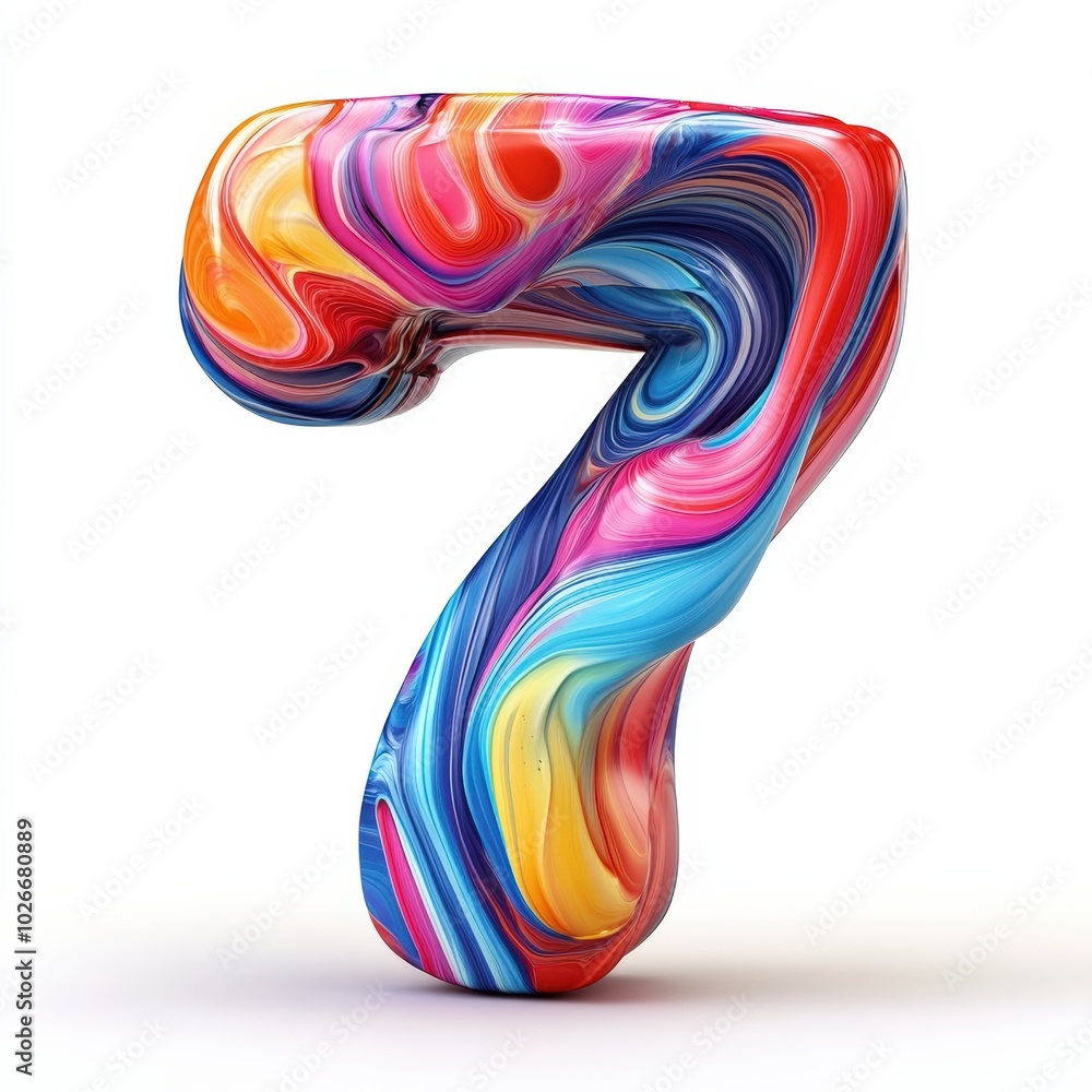 3D number 7 with mix colored paint texture realistic modern design, soft lighting, white background 3D number 7 with mix colored paint texture realistic modern design, soft lighting, white background