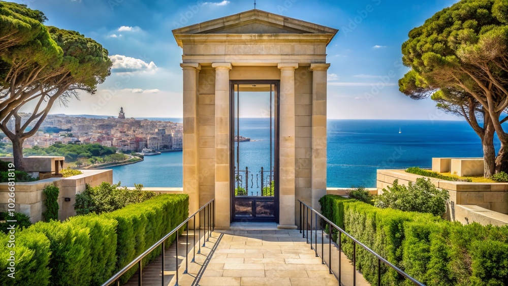 Minimalist View of the Lift in Upper Barrakka Gardens, Valletta, Malta – A Serene Urban Escape with Stunning Coastal Backdrop Minimalist View of the Lift in Upper Barrakka Gardens, Valletta, Malta – A Serene Urban Escape with Stunning Coastal Backdrop