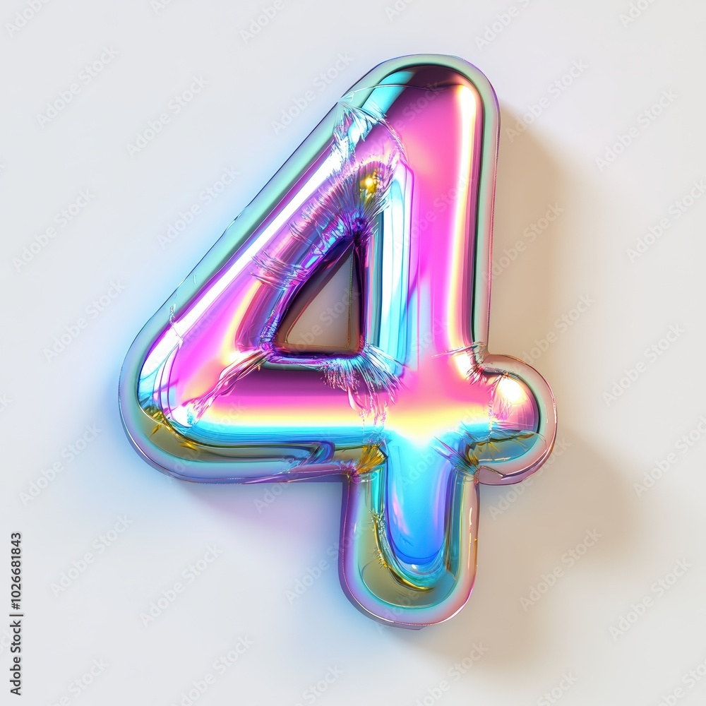 3D number 4 with rainbow texture realistic modern design, soft lighting, white background 3D number 4 with rainbow texture realistic modern design, soft lighting, white background