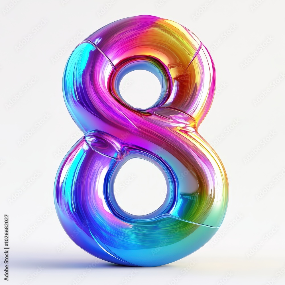 3D number 8 with rainbow texture realistic modern design, soft lighting, white background 3D number 8 with rainbow texture realistic modern design, soft lighting, white background