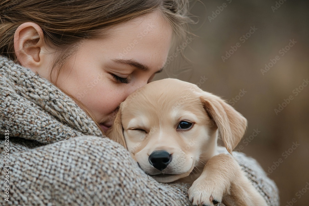 Emotional Connection Between Young Woman and Puppy Emotional Connection Between Young Woman and Puppy