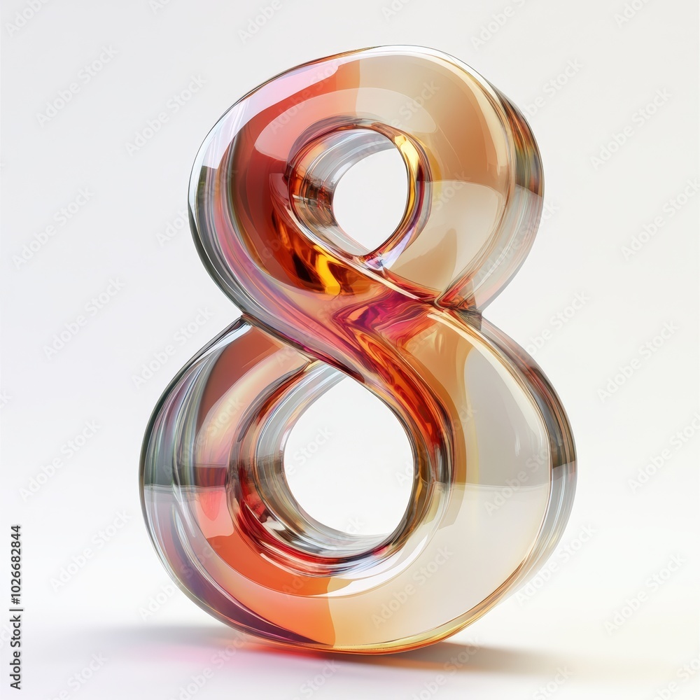 3D number 8 with glass texture realistic modern design, soft lighting, white background 3D number 8 with glass texture realistic modern design, soft lighting, white background