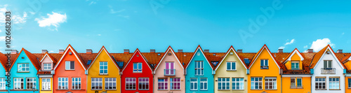 A row of houses in European style, decorated in bright colors. The architecture creates a cozy atmosphere for city walks. Suitable for tourist guides and photography.