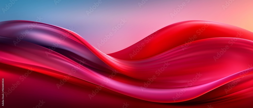 A tight shot of a red-pink wave against a blue-pink backdrop, illuminated by a golden light in the rear A tight shot of a red-pink wave against a blue-pink backdrop, illuminated by a golden light in the rear