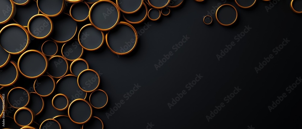 Four black backgrounds, each adorned with gold circles Four black backgrounds, each adorned with gold circles