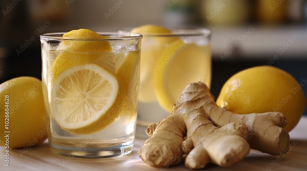 Focus on ginger lemon drink Focus on ginger lemon drink