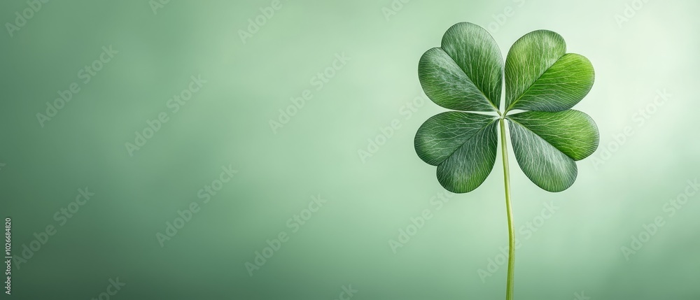 A four-leaf clover is prominently displayed against a green backdrop, the background subtly out of focus A four-leaf clover is prominently displayed against a green backdrop, the background subtly out of focus