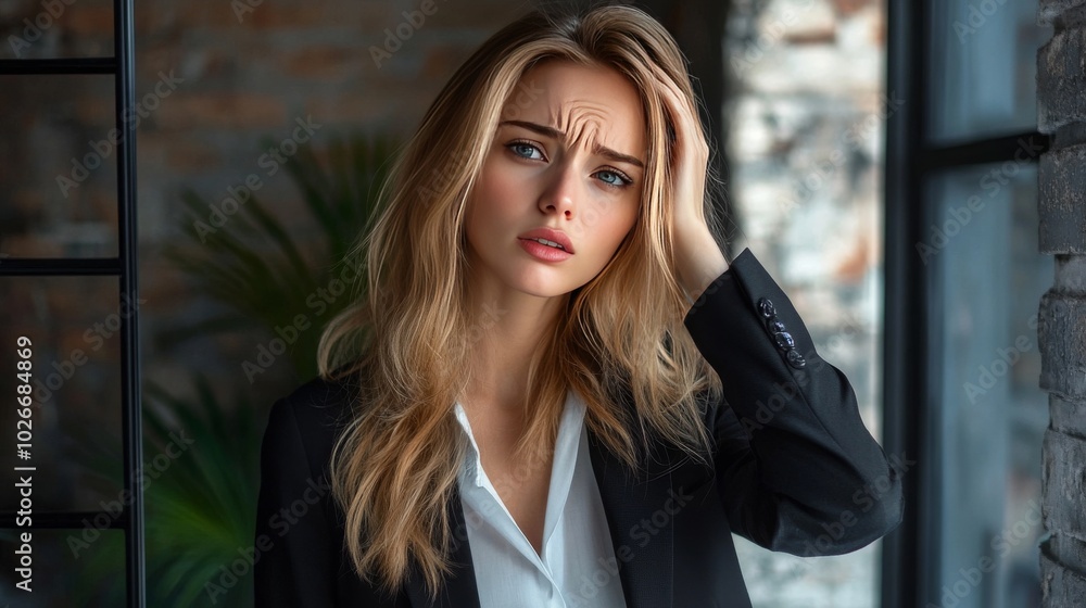 Blonde's business headache in office