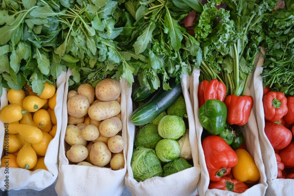 Fresh Produce in Reusable Canvas Grocery Bags Fresh Produce in Reusable Canvas Grocery Bags