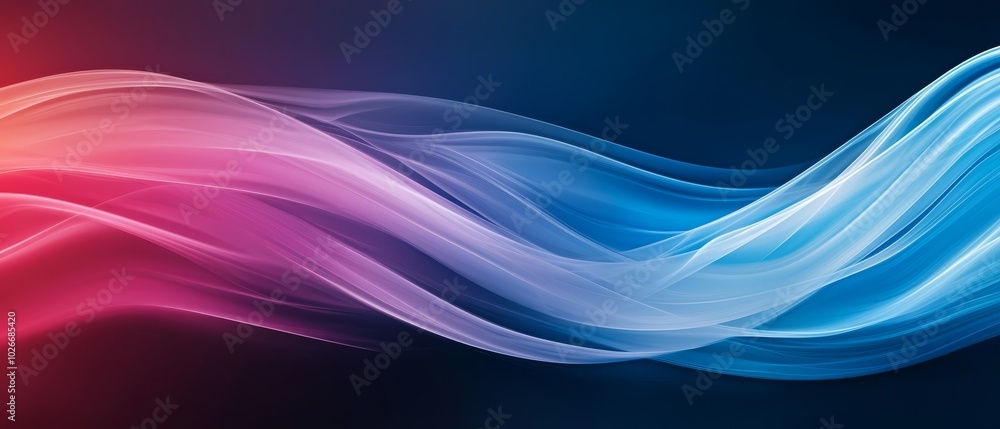 Fototapeta premium A tri-colored wave of light - blue, pink, and red - against a black backdrop Red light radiantly glows at the wave's center