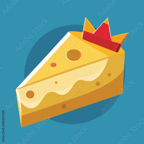 A Cheese Illustration with cute eyes, cheese tower, wedge, melting edges, riding a skateboard