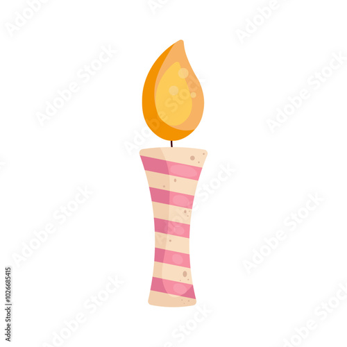 Birthday party candle in flat cartoon stylization. Decorative element for holidays and celebrations. Hand drawn vector icon