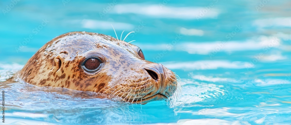 Fototapeta premium A close-up of a seal's head emerging from the water's surface