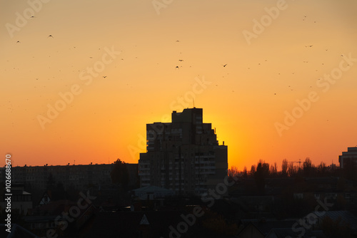 Urban red or golden hour. Kyiv city, Ukraine. High resolution photo. photo