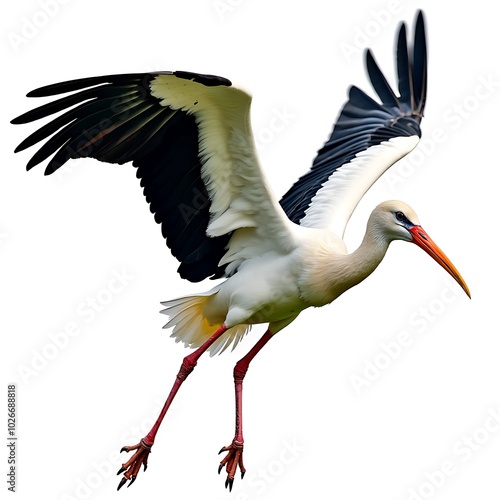 White Stork in Flight with Wings Spread photo