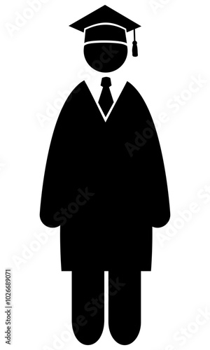 Academic regalia - a students wear cap and gown at their graduation pictogram vector icon. a cap with a flat top and tassel, college graduation., graduate with diploma, mortarboard, academic attire,