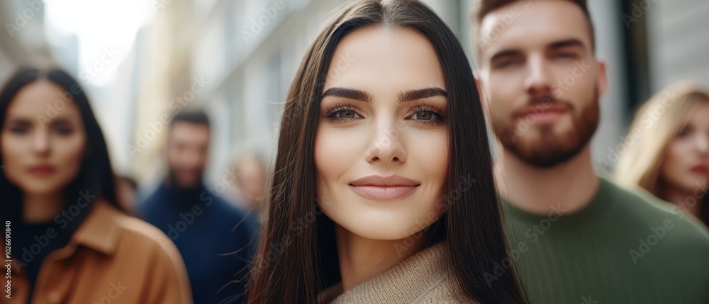 A tight shot of a woman's face and a man's face amidst a crowd of people A tight shot of a woman's face and a man's face amidst a crowd of people