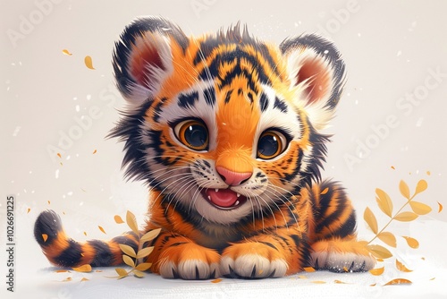 Adorable Baby Tiger Digital Art with Playful Expression