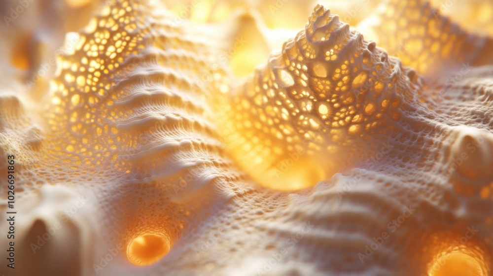 A close-up of a seashell's intricate patterns, illuminated by warm sunlight. A close-up of a seashell's intricate patterns, illuminated by warm sunlight.