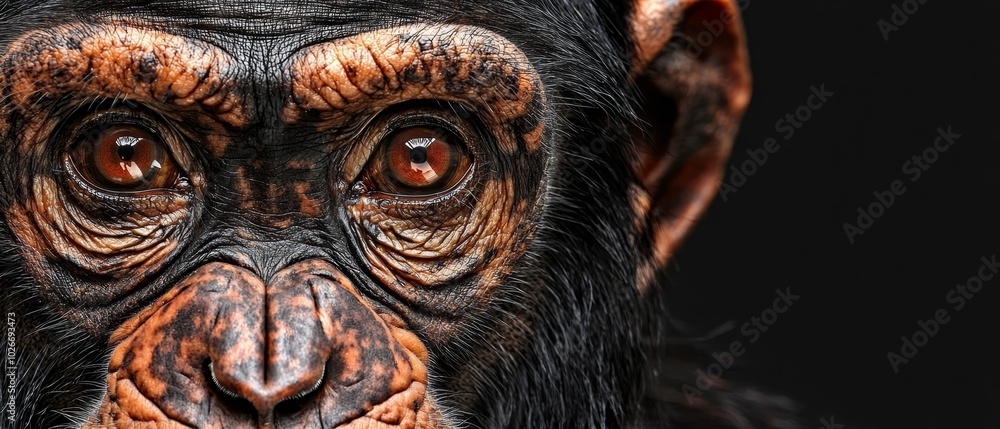 Naklejka premium A tight shot of a monkey's visage, adorned with brown and black facial markings, and expressive, circular eyes