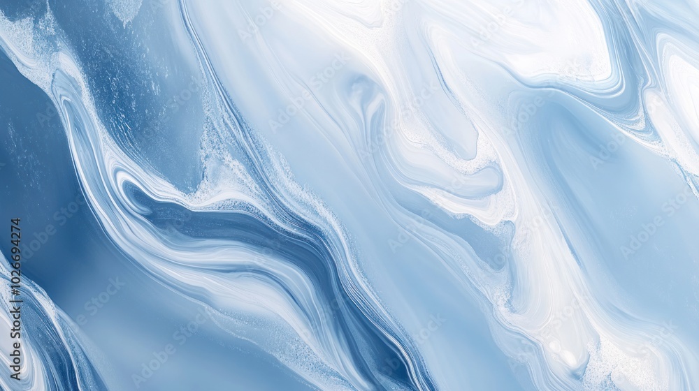 Obraz premium Abstract blue and white marbled background with flowing, wavy patterns.