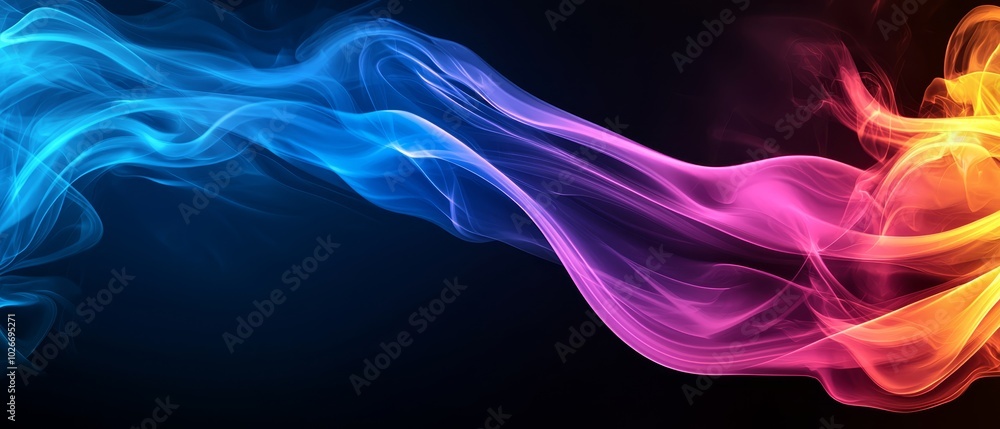 Fototapeta premium Colorful smoke against a black backdrop, featuring black background and red, yellow, blue, and pink smokes