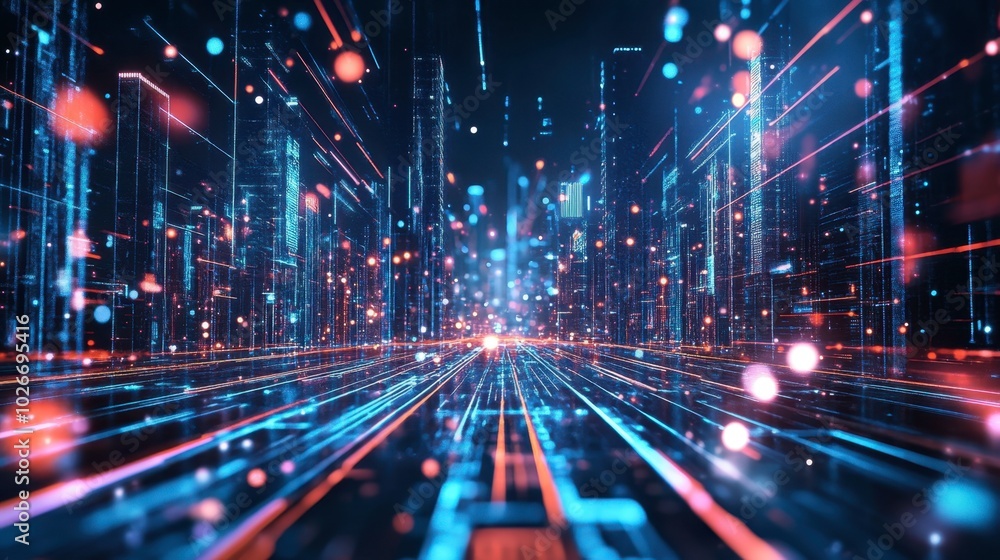 A futuristic city made of glowing lines and shapes, representing digital architecture. A futuristic city made of glowing lines and shapes, representing digital architecture.