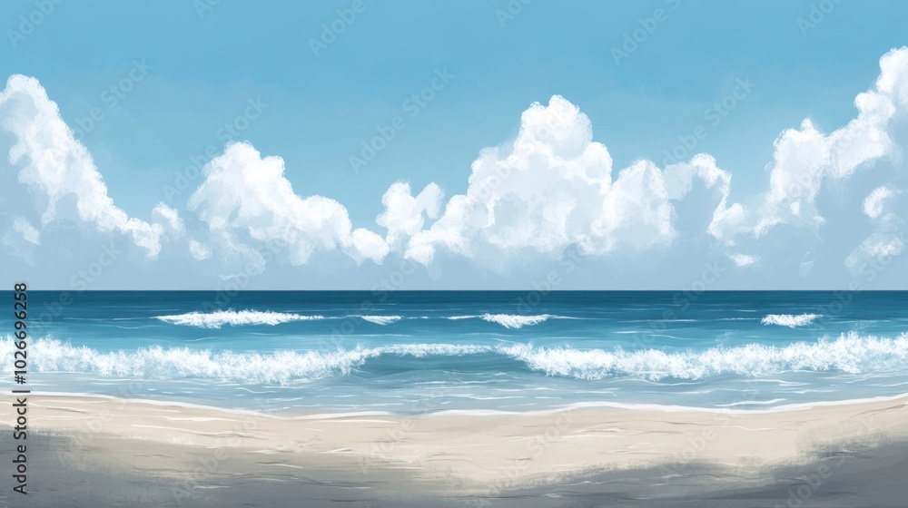Minimalist Beach Scene Sketch with Soft Clouds Minimalist Beach Scene Sketch with Soft Clouds