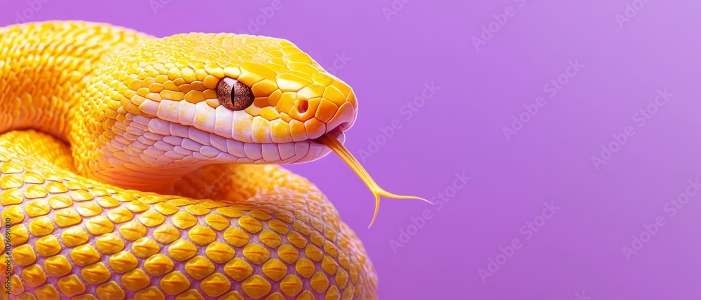 A close-up of a yellow snake with its head positioned at its tail end A close-up of a yellow snake with its head positioned at its tail end