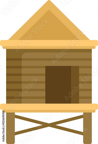 Simple wooden house built on stilts over water or uneven terrain, providing stability and protection