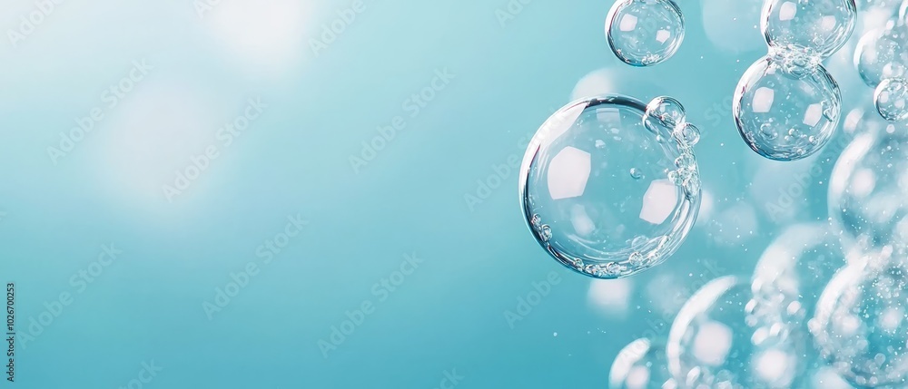 A cluster of bubbles drifting against a blue-white backdrop; blue sky visible beyond A cluster of bubbles drifting against a blue-white backdrop; blue sky visible beyond