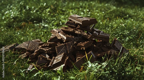 A clever area on the grass to cleverly similar to a heap a cakes of chocolate photo