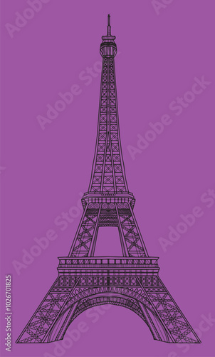 Illustration tour Eiffel  vecteur fond rose modifiable