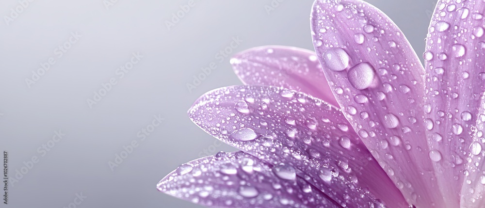 A tight shot of a purple bloom sporting dewdrops on its petals against a backdrop of a blue sky A tight shot of a purple bloom sporting dewdrops on its petals against a backdrop of a blue sky