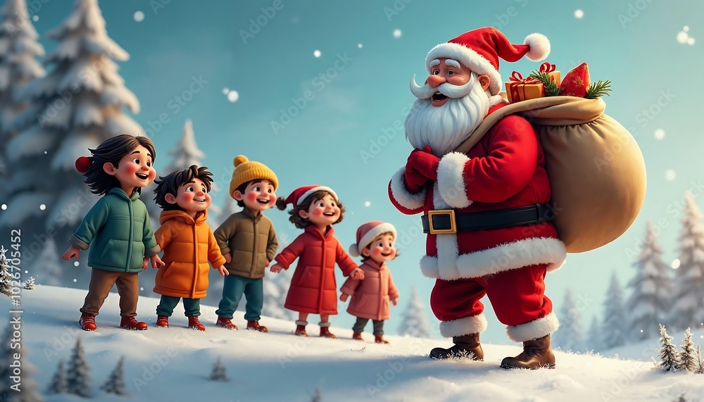 Santa Claus and childrens 3D illustration Santa Claus and childrens 3D illustration