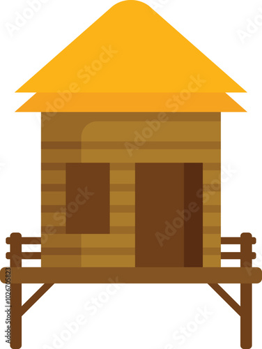 Simple but cozy wooden hut standing on stilts with a thatched roof, perfect for a relaxing getaway in a tropical paradise