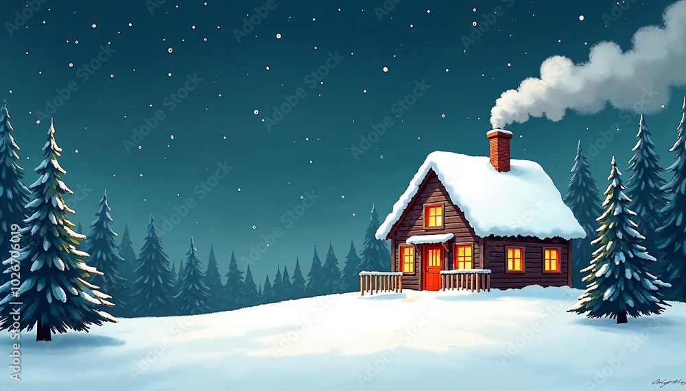 Naklejka premium illustration off a winter scene with a little house