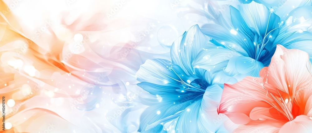 A tight shot of a blue-pink bloom against a pristine white-blue backdrop, softly obscured by a hazy blossoms collection in the background A tight shot of a blue-pink bloom against a pristine white-blue backdrop, softly obscured by a hazy blossoms collection in the background