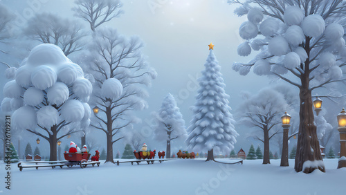 異世界のクリスマスツリーのある村の風景　AI画像　ジェネレーティブAI