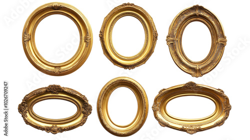 Antique Round Oval Gold Picture Frames Displayed in Various Styles Generative AI