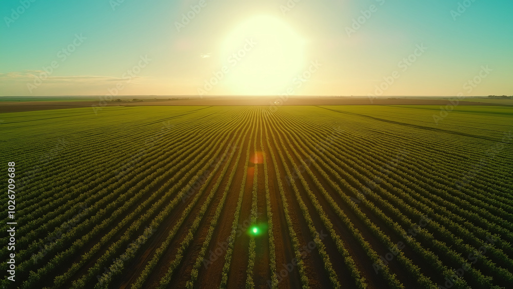 Sunlit Agricultural Field with Green Crops Sunlit Agricultural Field with Green Crops