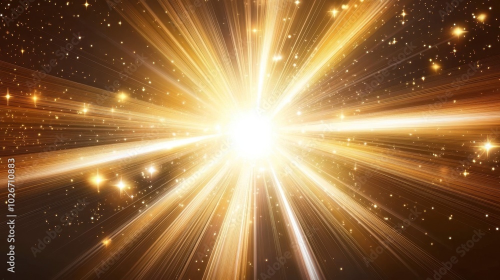 Obraz premium Radiant bursts of white and gold light spreading across a dark background.